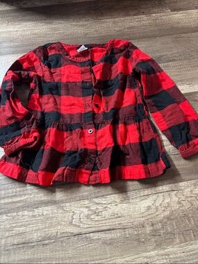 Carter's Red & Black Buffalo Plaid Button-Front Peplum Shirt